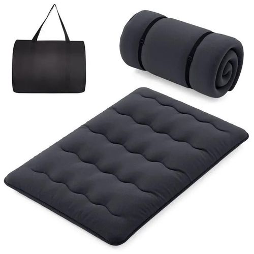 COSTWAY Matelas Futon 140 x 200 CM, Surmatelas Amovible Lavable, Matelas de Sol Portable avec Sac de Transport pour Camping, Noir