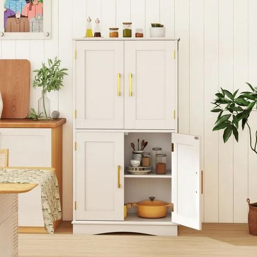 Costway Armoire De Chambre Avec 4 Porte De Style Vintage Et 2 Étagères Réglables, Pour Salon, Salle À Manger 60 X 30 X 110 Cm Blanc