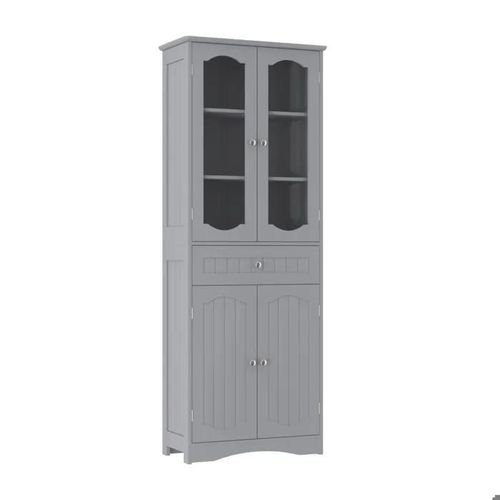 Armoire De Rangement Costway, 2 Portes Et 1 Tiroir, 2 Etagères Réglables, Pour Salle De Bain, Cuisine, Salon, 60 X 30 X 160 Cm Gris