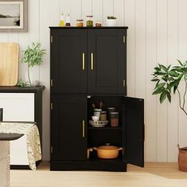 Costway Armoire De Chambre Avec 4 Porte De Style Vintage Et 2 Étagères Réglables, Pour Salon, Salle À Manger 60 X 30 X 110 Cm Noir