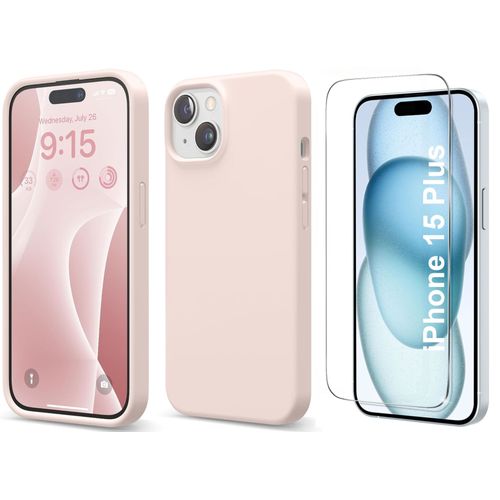 Coque Silicone Rose + Verre Trempe Pour Iphone 15 Plus Little Boutik©