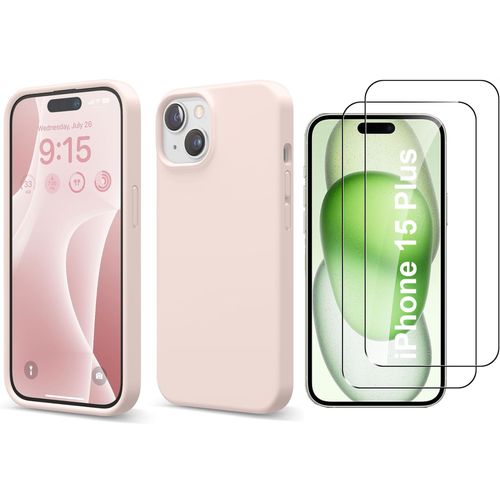 Coque Silicone Rose + 2 Verres Trempes Pour Iphone 15 Plus Little Boutik©