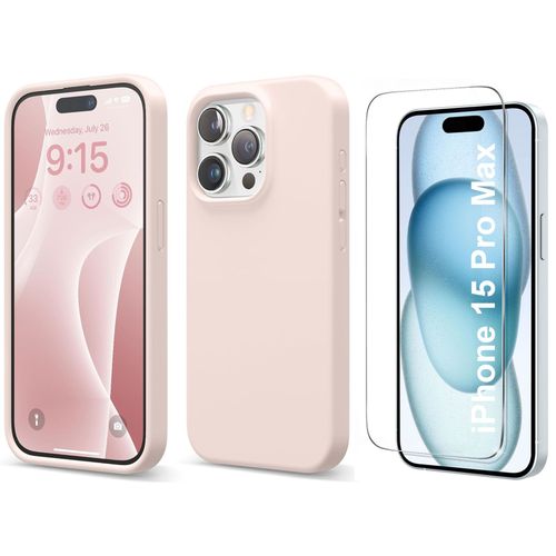 Coque Silicone Rose + Verre Trempe Pour Iphone 15 Pro Max Little Boutik©