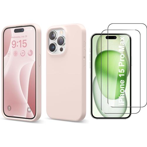 Coque Silicone Rose + 2 Verres Trempes Pour Iphone 15 Pro Max Little Boutik©