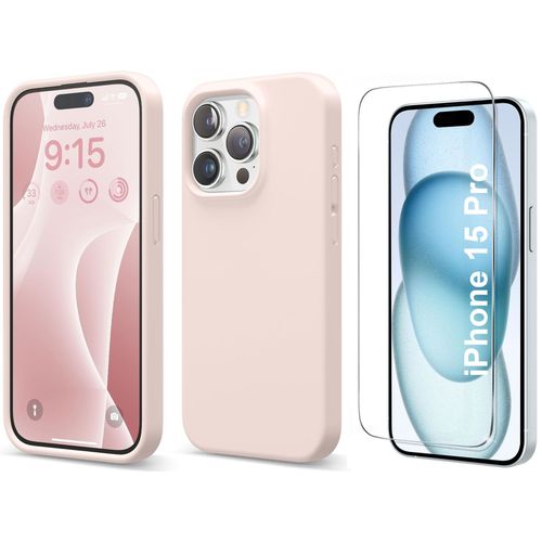 Coque Silicone Rose + Verre Trempe Pour Iphone 15 Pro Little Boutik©