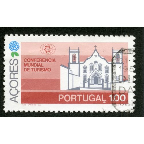 Timbre Oblitéré Portugal, Açores, Conferencia Mundial De Turismo, 1.00