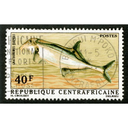 Timbre Oblitéré République Centrafricaine, Gnathonemus Elephas, 40 F, Postes,