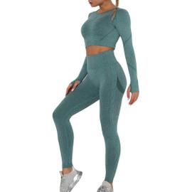 Ensemble sport femme deux pièces haut + leggings tenue élastique  survêtement gym