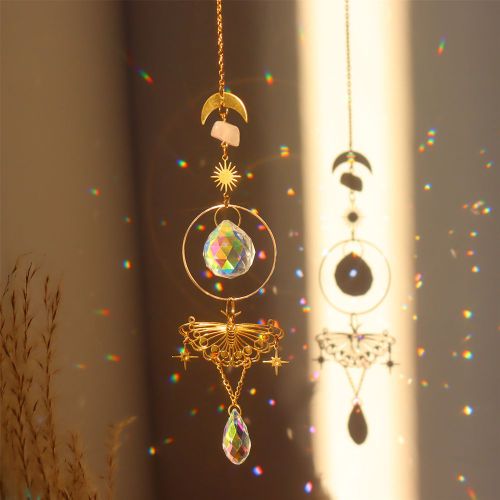 Carillons à vent en cristal papillon, prismes, attrape-soleil en métal, pendentif suspendu, chasse-vent, décoration de maison, arc-en-ciel