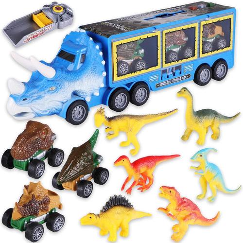 Dinosaure Jouet Camion,Animaux Jouet Dinosaure Voiture Enfant Camion Cars  avec 9 Mini Figurine Dinosaure Transporteur de Voitures Garçon Fille 3 4 5  6