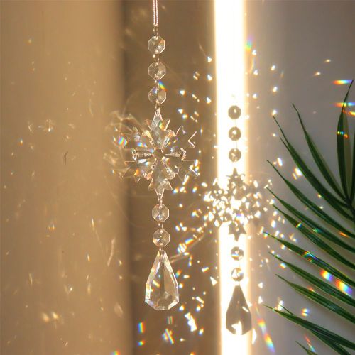 Attrape-soleil en cristal, flocon de neige arc-en-ciel, prisme pour fenêtre suspendue, attrape-lumière en forme de goutte, décoration de noël pour la maison