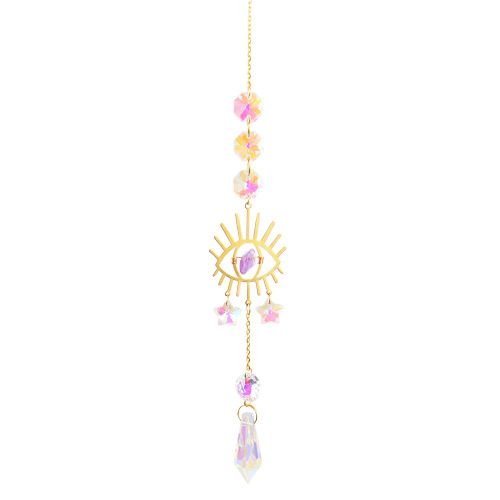 [\""Hexagone oeil Suncatcher suspendu pendentif prisme pierre naturelle jardin vent carillon arc-en-ciel prisme fenêtre goutte cloche jardin décor à la maison\""]