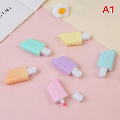 Surligneurs Chat Dessin Animé Mignon 6 Pièces/Lot, Papeterie Scolaire Et De Bureau Pour Étudiants, Fournitures De Dessin, Mini Stylo Marqueur De Peinture Crème Glacée Kawaii