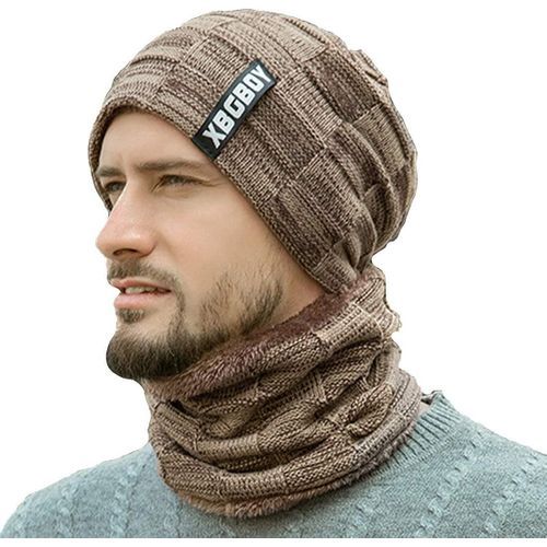 Ensemble Homme Bonnet Écharpe Col Cercle Chauds En Tricot Pour Ski Ou Plein Air Collection Automne Hiver