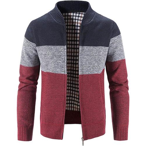 Gilets Homme Cardigan En Tricoté Veste Zippé Ouvert Chandail En Maille Rayé Blouson Décontracté Coup-Vent Manteau Chaud Outwear Automne Hiver