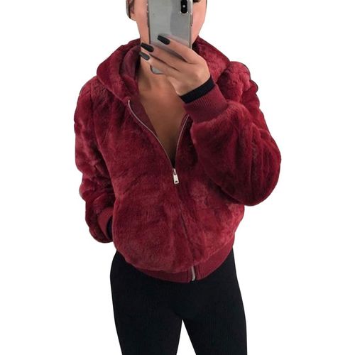 Femme Veste À Capuche En Fausse Fourrure Manteau Polaire Blouson Parka Zippé Jacket Couleur Solide Tops Blouse Slim Automne Hiver