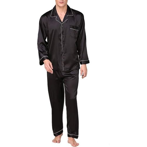 Homme 2pièces Ensemble De Pyjama En Soie Manche Longue Couleur Unie Printemps Été Automne