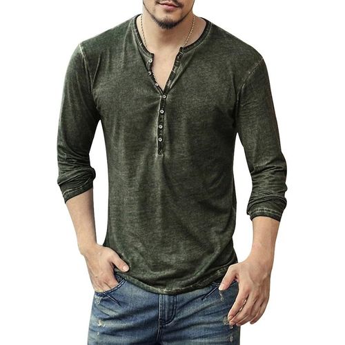 Hommes Chemise À Manches Longues Col V Slim Pour Mariage Affaires Loisir Casual Été En Coton
