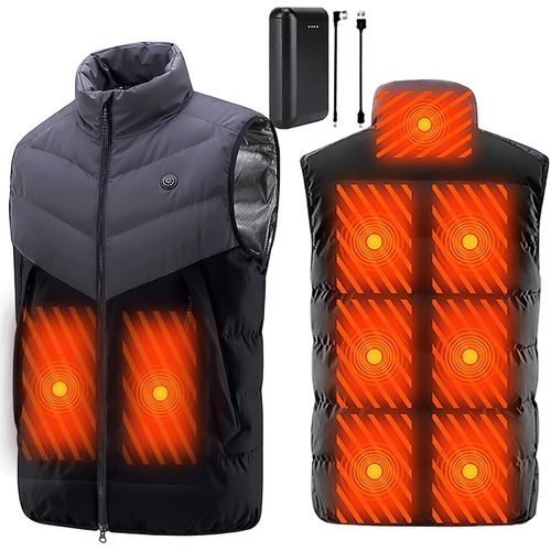 2022 Nouveau Gilet Chauffant Pour Hommes Avec 10000mah Batterie De Veste Chauffante, Avec Chapeau Amovible, 9 Zons Chauffantes, Etanche Et Lavable En Machine