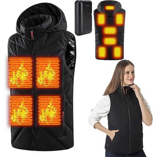 Gilet Chauffant Femme Avec 10000mah Batterie Incluse, Électrique Chargement Usb Veste Chauffante Sans Manche Vêtements Chauffant Hiver Chaud Léger Manteau Doudoune