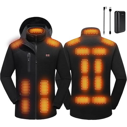 Veste Chauffante Homme, 3 In 1 Veste Chauffante Avec 10000mah Batterie Incluse, 15 De La Zone De Chauffage Hiver Manteaux Imperméable Coupe-Vent Hiver Chaud Épais Manteau Pour Ski