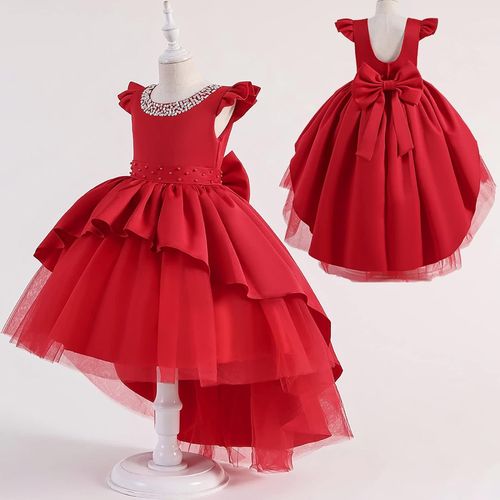 Enfant Robe De Princesse Fille De Fleur Sans Manches Hi-Lo Tulle Bowknot Robe De Demoiselle D'honneur Robes De Mariée Communion Fête D'anniversaire Soirée Robe De Bal 3-10 Ans