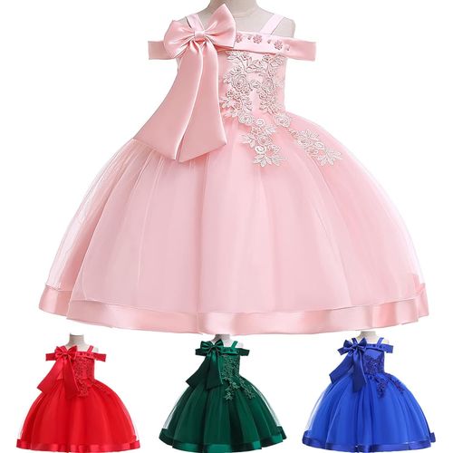 Robe Fille Mariage Princesse 3d Fleur Dentelle Satin Tulle Bowknot Robe De Princesse Demoiselle D'honneur Robes De Mariée Communion Fête D'anniversaire Soirée Robe De Bal,9-10 Years,Pink