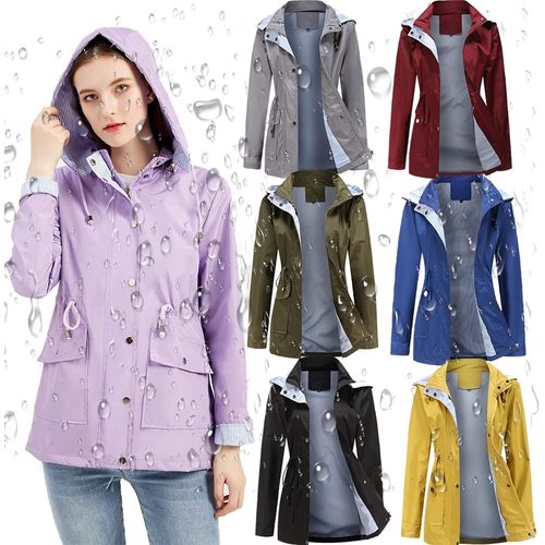 Femmes Imperméable, Veste De Pluie Avec Capuche Coupe-Vent Raincoat Windproof Cape Poncho Manches Longues Outdoor Veste Randonnée Cordon Serrage Réglable Fermeture Éclair Voyage,Xl, Wine