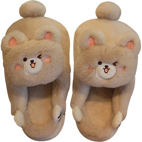 Pantoufles Femme, Mignon Coton Antidérapant Confortable Intérieur Et Extérieur Hiver Chaude Pantoufles Maison Chaussons Invités Fermé Peluche Doublure Slippers Chaussures,Eu37-38, Apricot