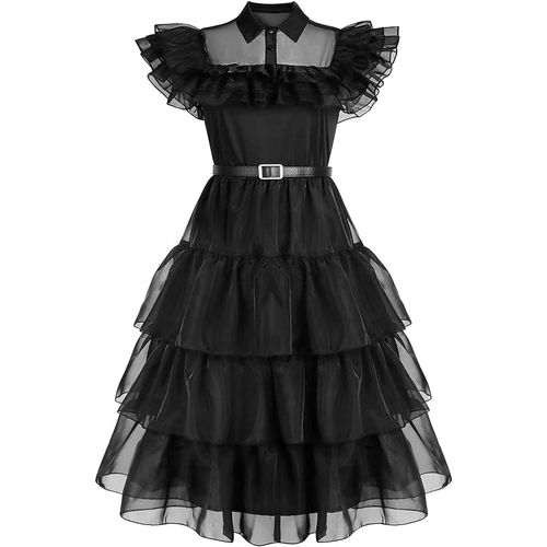 Mercredi Addams Costume Pour Enfants Mercredi Addams Family Thing Deguisement, Mercredi Addams Robe Kids World Book Day Girls Costume Addams Family Cosplay Uniform Carnival Outfit Pour 3-15 Ans