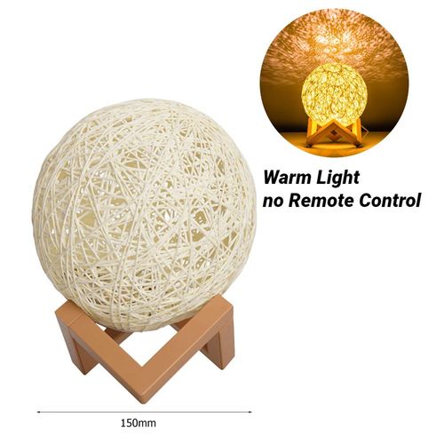 Lampe De Table Nordique En Bois En Rotin, Projection Usb, Boule, Lumière De Lune Romantique, Voix Intelligente Pour Chambre À Coucher, Salon, Décoration De Maison