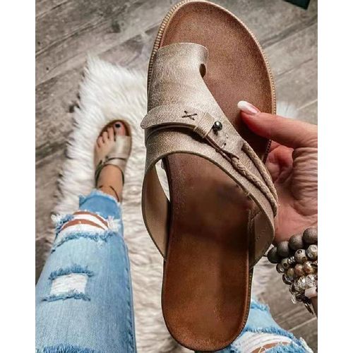 Sandales Orthopédiques D'été Féminines Correction Orthopédique Femme Bague En Cuir Toe Casual Bunion Bunion Pantoufles Plat Talon Flip Flip Grey-7