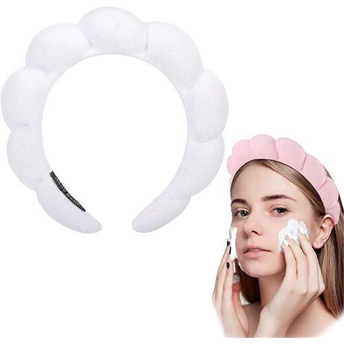 Mimi And Co Spa Headband For Women - Sponge & Terry Towel Cloth Fabric Head Band For Skincare, Makeup Puffy Spa Headband, Soft & Absorbent Material, Hair Accessories (White)
