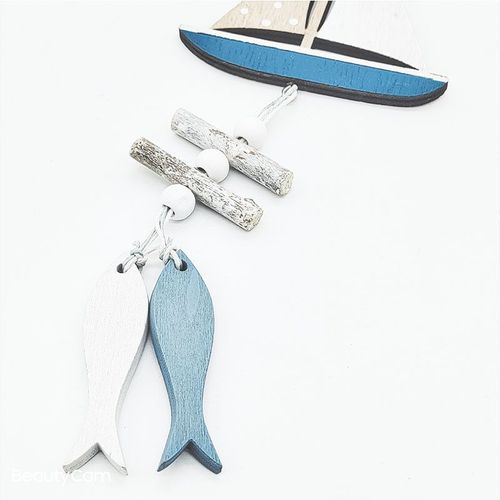 Gouvernail de bateau à poissons en bois suspendu, décoration murale sur le thème de la plage, porte artisanat carillons éoliens, ornement, pendentif nautique, cadeaux