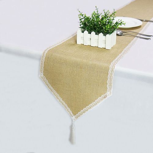 Chemin De Table En Toile De Jute, 1 Pièce, Dentelle De Jute, Nappe Rustique Pour Fête De Mariage, Décoration De Maison