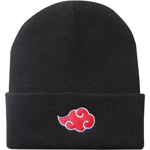 Bonnet , Tricoté, Avec Broderie Du Symbole De L'akatsuki : Nuage Rouge, Unisexe, Résistant, Chaud, Pour L'hiver, Noir, Taille 31 À 34, Noir , Taille Unique