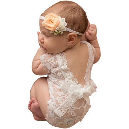 Mummyhug Nouveau-Né Bébé Mignon Fille Photographie Prop Gilet Onesie Avec Bowknot (Blanc)