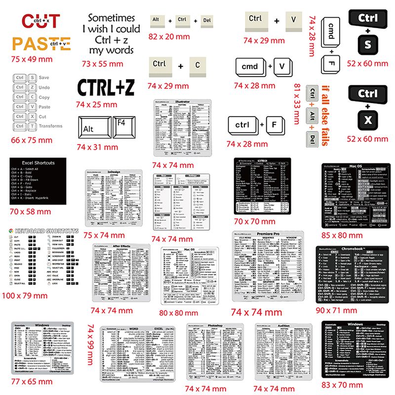 Autocollant de raccourci pour Windows, Word, Excel, Adobe Photoshop, guide du clavier de référence rapide, adapté pour ordinateur portable ou PC, ensemble de 30 pièces