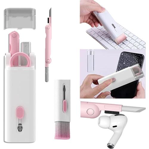2022 Electronics Universal Cleaner brush Kit,7 In 1 Magic Cleaning Pen,Multifunctional cleaning Dust Remover Soft Brush,Portable Screen/Keyboard/Bluetooth Headphone/Earbuds/Corner Cleaning Tool (pink)