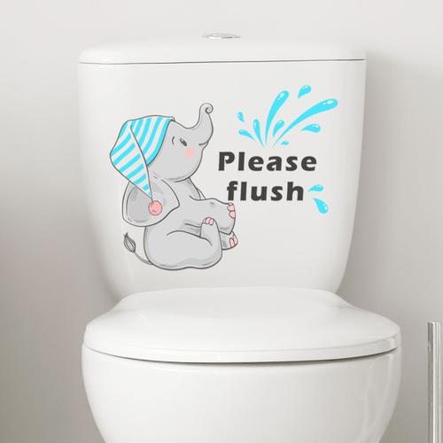 Autocollants Muraux Auto-Adhésifs avec Petit Éléphant Anglais, Dessin Animé Mignon, pour Toilettes, Accessoire de Décoration