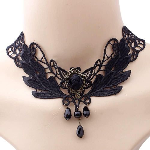 Collier De De Cou En Dentelle Noire Gothic Choker Avec Collier De De Cou Pendentif