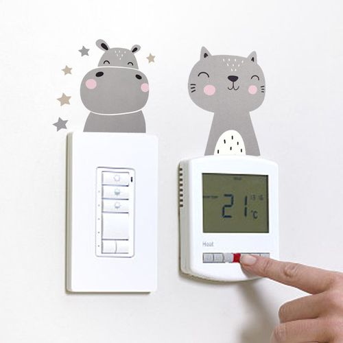 Autocollants pour interrupteurs d'animaux, 6 styles, dessin animé, pour chambre à coucher, salon, Stickers muraux mignons, étoiles, décorations pour la maison