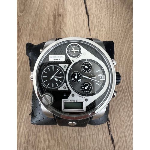 Montre Homme Diesel Dz7125 Gros Cadra Argent Bracelet En Cuir Noir