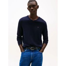 Pull À Col En V Et Drapeau Brodé Essential Cotton V Neck/Navy Blue - L