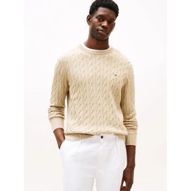 Pull Torsadé À Col Ras-Du-Cou Classic Cotton Cable Crew Neck/Sandalwood - L
