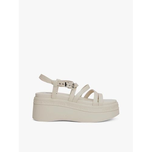 Sandales En Cuir Compensées Brides Tjw Wedgy Strappy Sandal/newsprint Beige