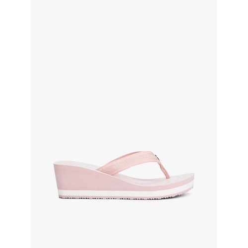 Tongs Compensées Bride En Toile Logo Th Stripes Wedge Beach Sandal/foggy Pink