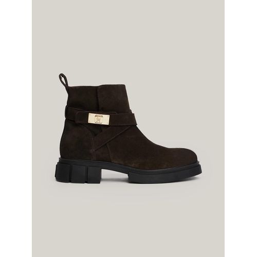 Bottes Motard En Daim Brossé Monogramme Th Biker Brushed Suede/dark Coffee