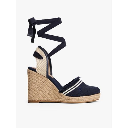 Espadrilles Compensées En Toile Frange Fringe Canvas High Wedge/space Blue