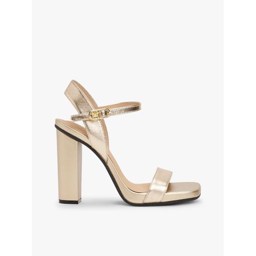 Chaussures Talon Haut Carré En Cuir High Heel Golden Leather Sandal/gold